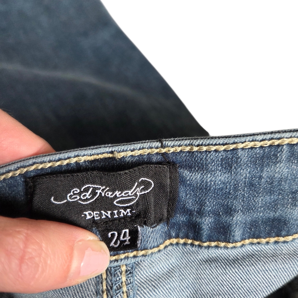 Ed Hardy Brave Eagle Wide Leg Y2K  Stretch Jeans - Picture 11 of 12